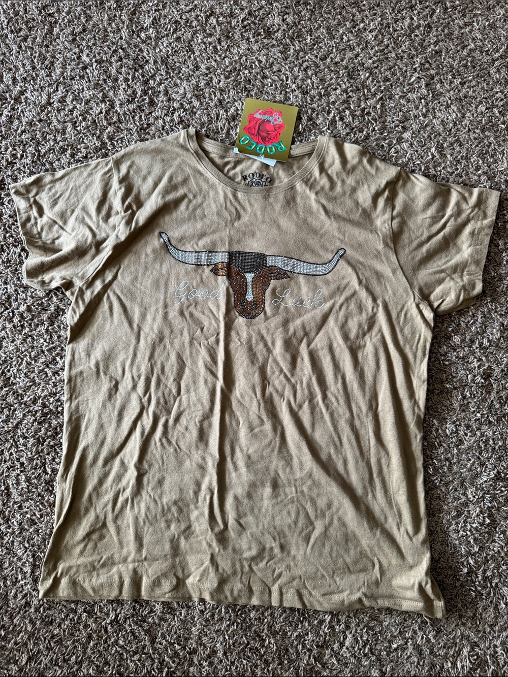 Good Luck Longhorn Graphic Tee - Tan Women’s Short Sleeve